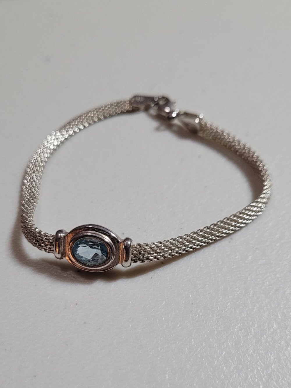 VTG Bracelet "Italy 925" Sterling Silver Milano Mesh Blue Topaz Sunstone Imports